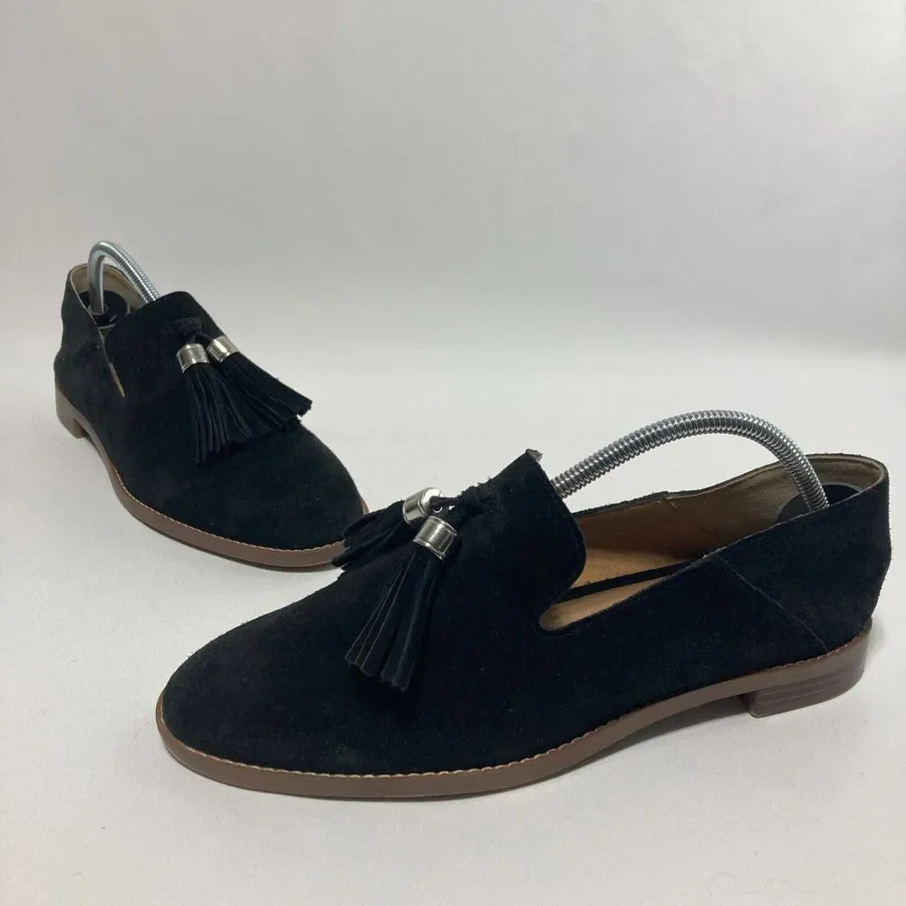 Franco Sarto L-Hadden Womens Sz 7.5 M‎ Suede Loafers Slip On Shoes With Tassels